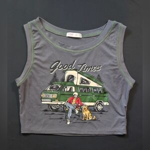 Romwe "Good Times" Graphic Print Grey Crop Top Tank Top Women's Size US M